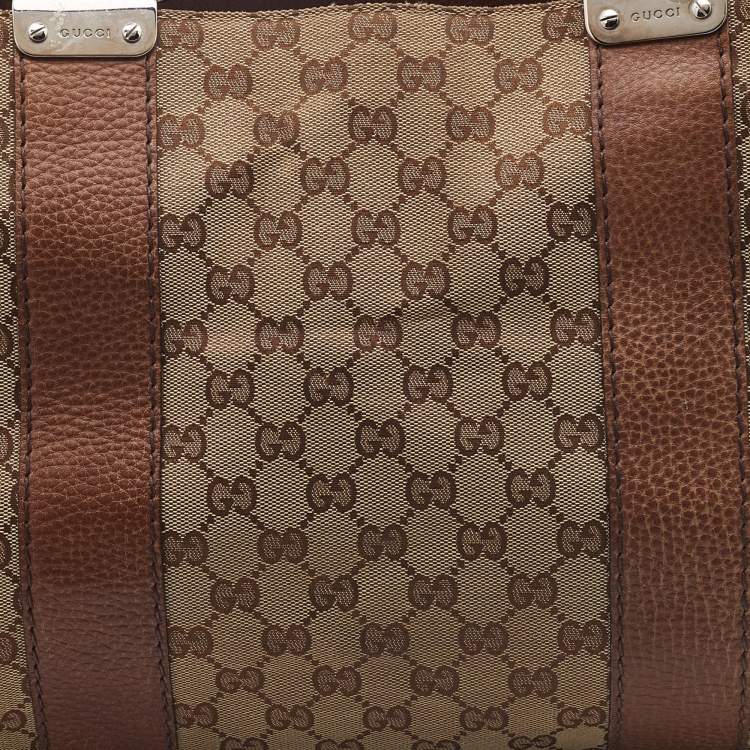 مملوكة مسبقًا Gucci Beige/Brown GG Canvas and Leather Medium Bamboo Bar Tote