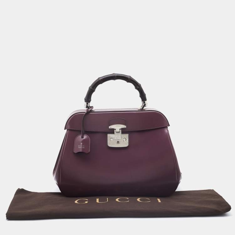 Pre Owned Gucci Old Rose Patent Leather Lady Lock Bamboo Large Top Handle Bag