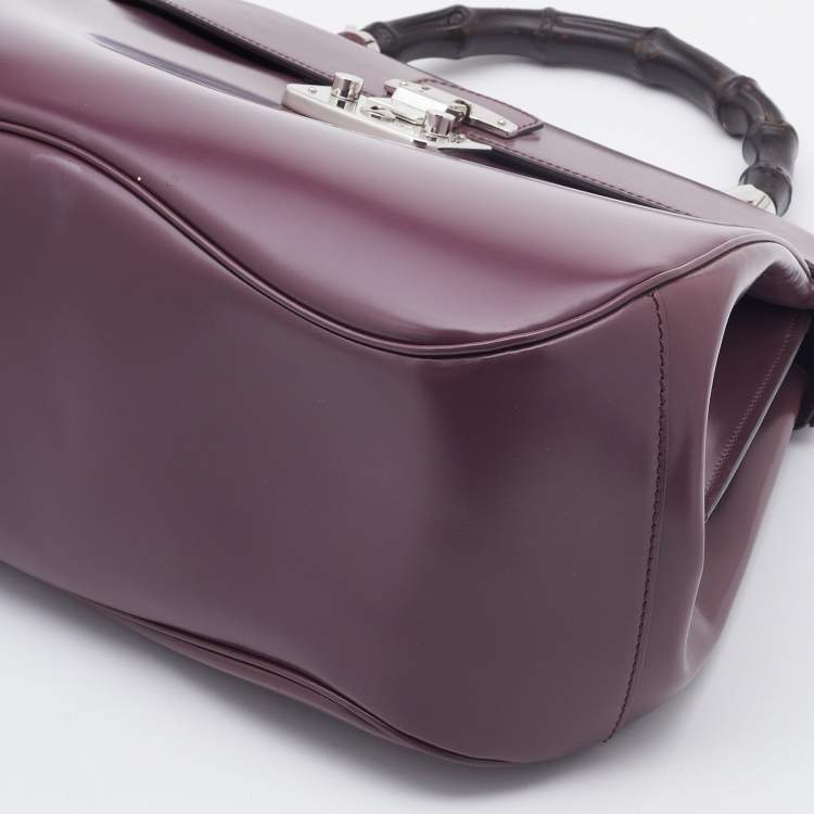 Pre Owned Gucci Old Rose Patent Leather Lady Lock Bamboo Large Top Handle Bag