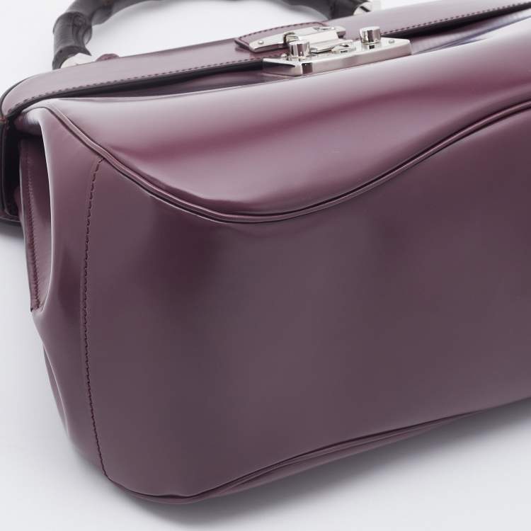 Pre Owned Gucci Old Rose Patent Leather Lady Lock Bamboo Large Top Handle Bag