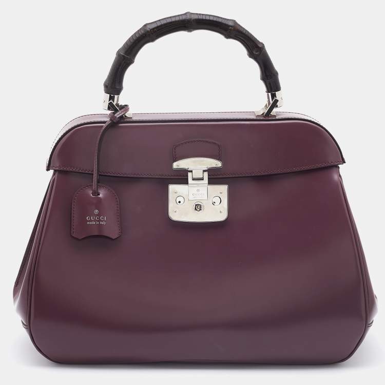Pre Owned Gucci Old Rose Patent Leather Lady Lock Bamboo Large Top Handle Bag