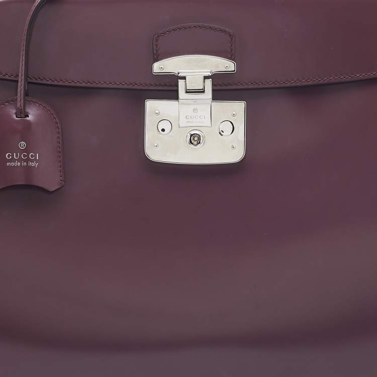 Pre Owned Gucci Old Rose Patent Leather Lady Lock Bamboo Large Top Handle Bag