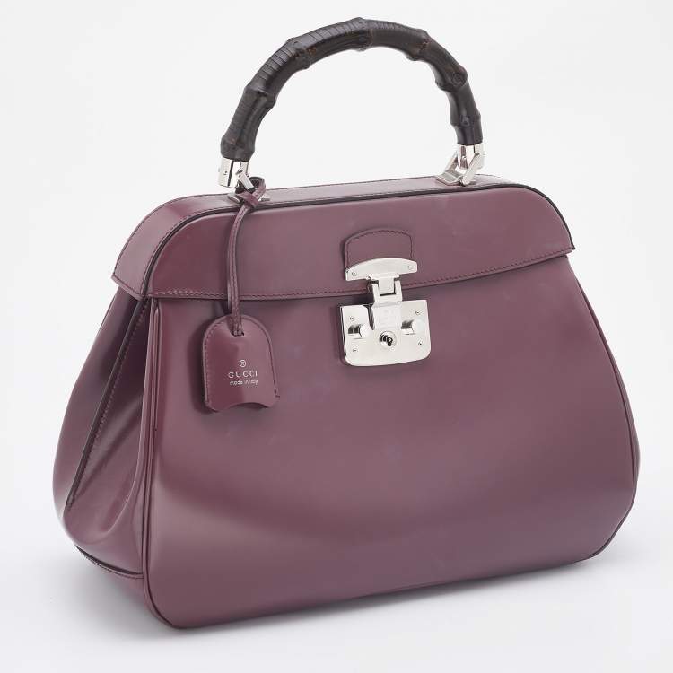 Pre Owned Gucci Old Rose Patent Leather Lady Lock Bamboo Large Top Handle Bag
