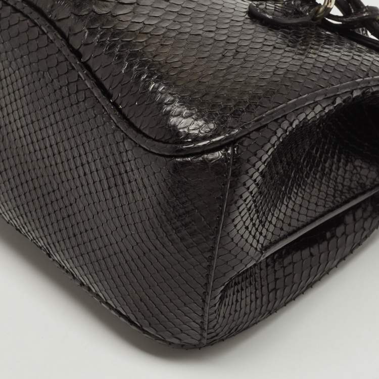 Pre Owned Gucci Black Python Lady Lock Satchel