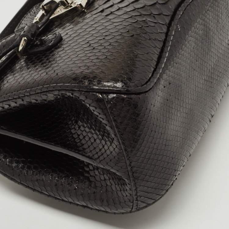 Pre Owned Gucci Black Python Lady Lock Satchel
