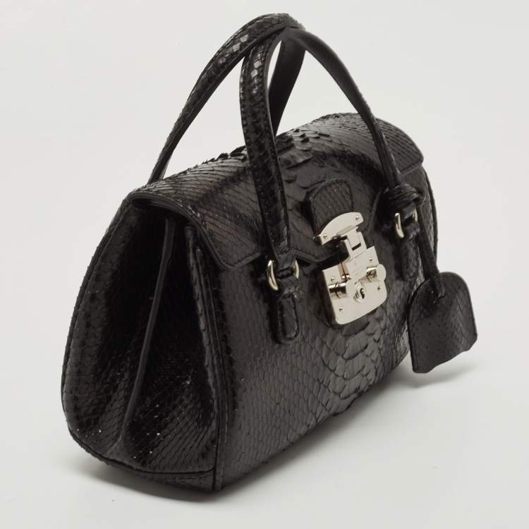 Pre Owned Gucci Black Python Lady Lock Satchel