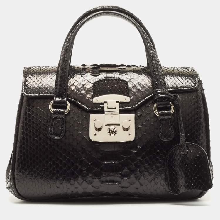 Pre Owned Gucci Black Python Lady Lock Satchel