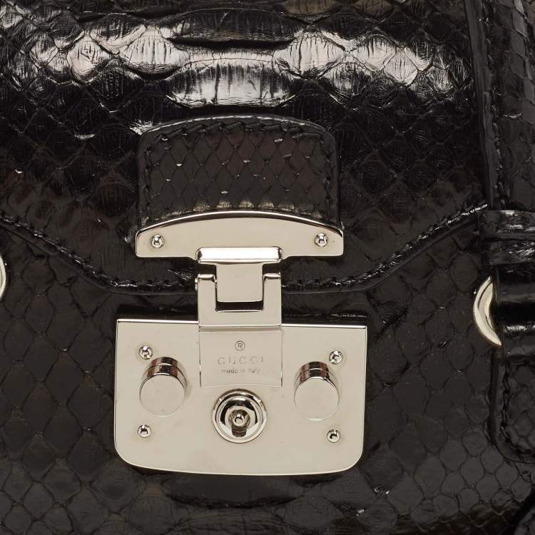 Pre Owned Gucci Black Python Lady Lock Satchel