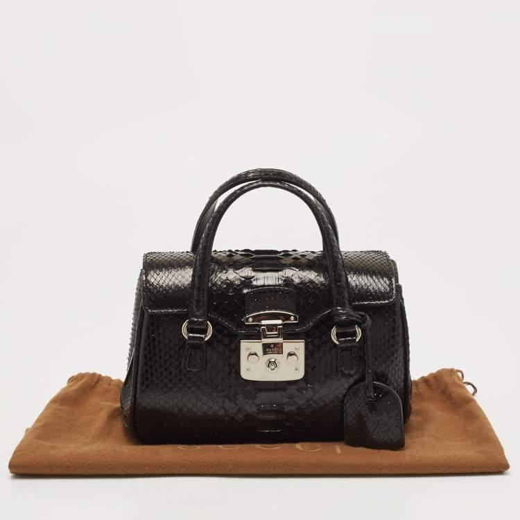 Pre Owned Gucci Black Python Lady Lock Satchel