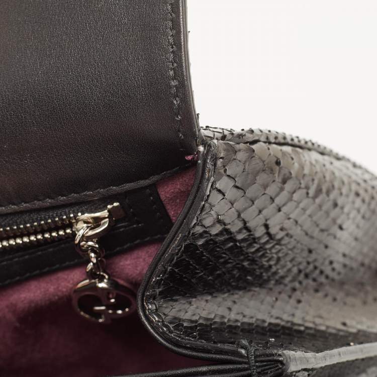 Pre Owned Gucci Black Python Lady Lock Satchel