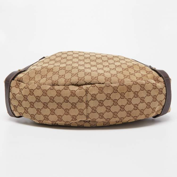 Pre Owned Gucci Beige/Brown GG Canvas and Leather Abbey D-Ring Shoulder Bag