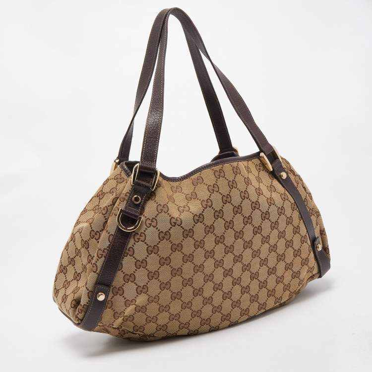 Pre Owned Gucci Beige/Brown GG Canvas and Leather Abbey D-Ring Shoulder Bag