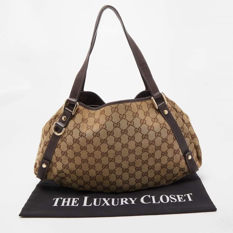 Pre Owned Gucci Beige/Brown GG Canvas and Leather Abbey D-Ring Shoulder Bag