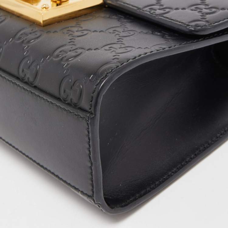 Pre Owned Gucci Black Guccissima Leather Small Padlock Shoulder Bag
