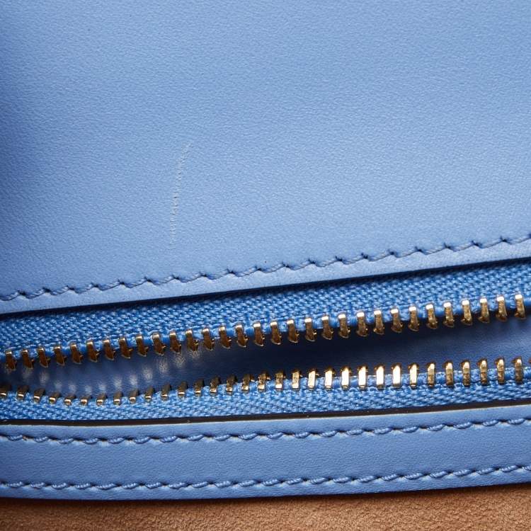 Pre Owned Gucci Light Blue Floral Embroidered Leather Medium Sylvie Top Handle Bag