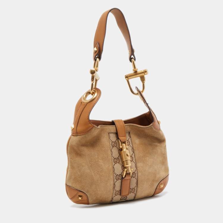 مملوكة مسبقًا Gucci Beige/Brown Suede, Leather and GG Canvas Jackie O Hobo