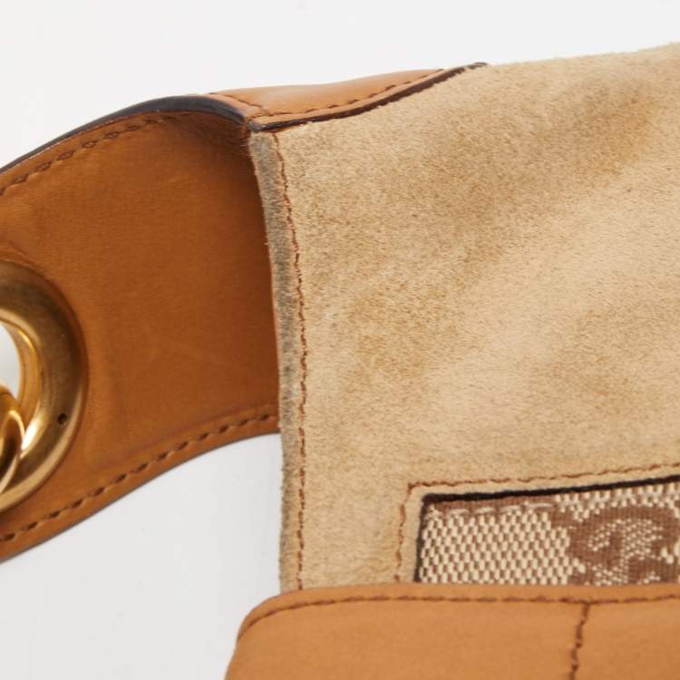 مملوكة مسبقًا Gucci Beige/Brown Suede, Leather and GG Canvas Jackie O Hobo
