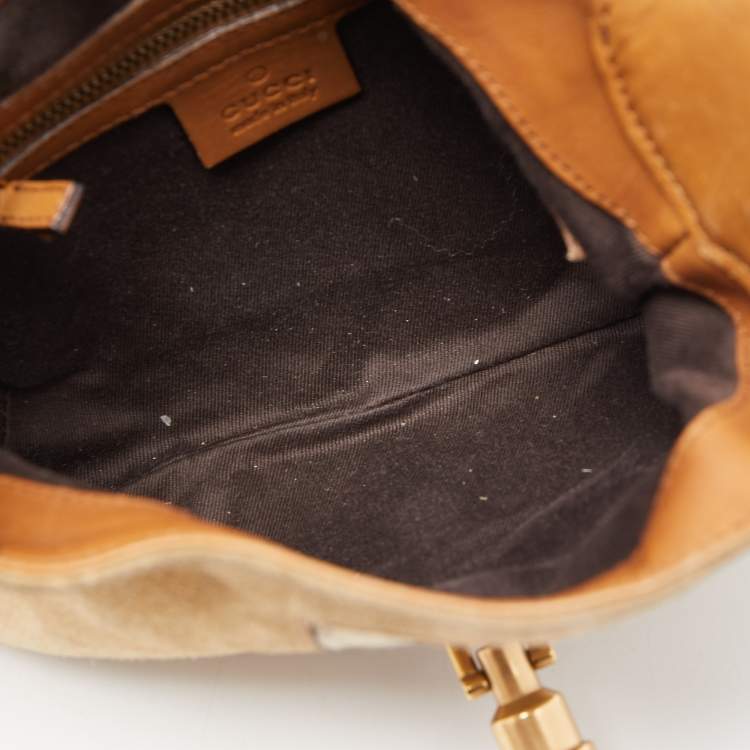 مملوكة مسبقًا Gucci Beige/Brown Suede, Leather and GG Canvas Jackie O Hobo