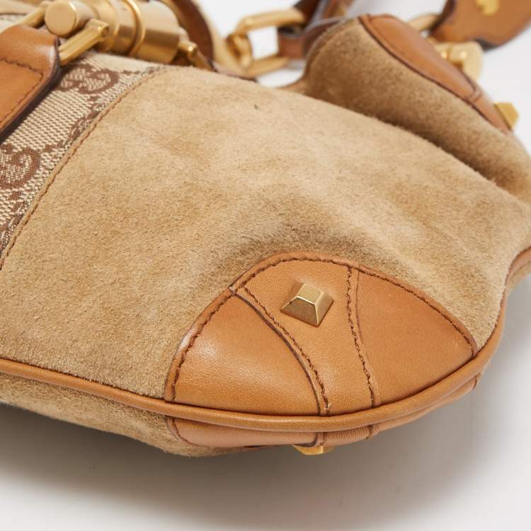 مملوكة مسبقًا Gucci Beige/Brown Suede, Leather and GG Canvas Jackie O Hobo