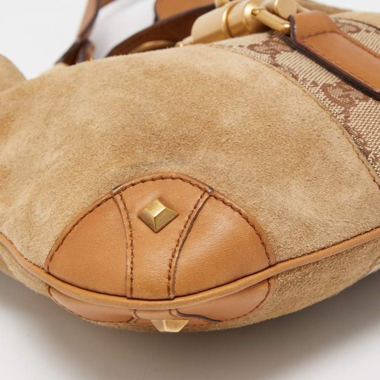 مملوكة مسبقًا Gucci Beige/Brown Suede, Leather and GG Canvas Jackie O Hobo