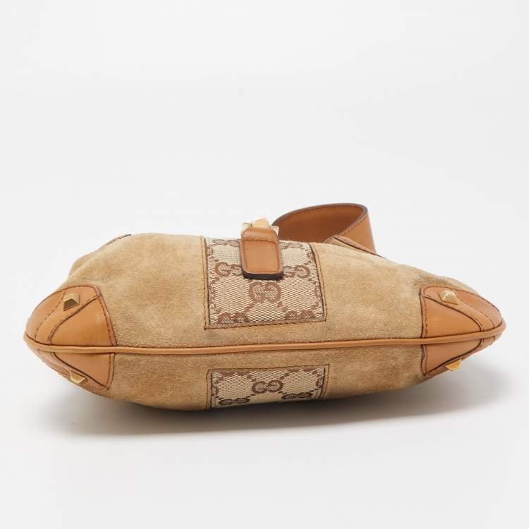 مملوكة مسبقًا Gucci Beige/Brown Suede, Leather and GG Canvas Jackie O Hobo