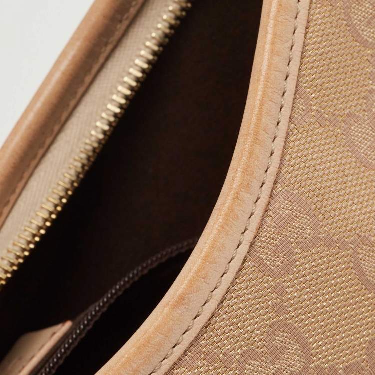 Pre Owned Gucci Rose Gold/Beige GG Canvas and Leather Medium Abbey D-Ring Hobo
