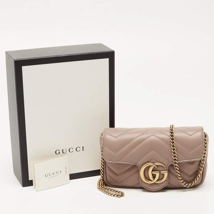 مملوكة مسبقًا Gucci Old Rose Matelassé Leather Super Mini GG Marmont Shoulder Bag