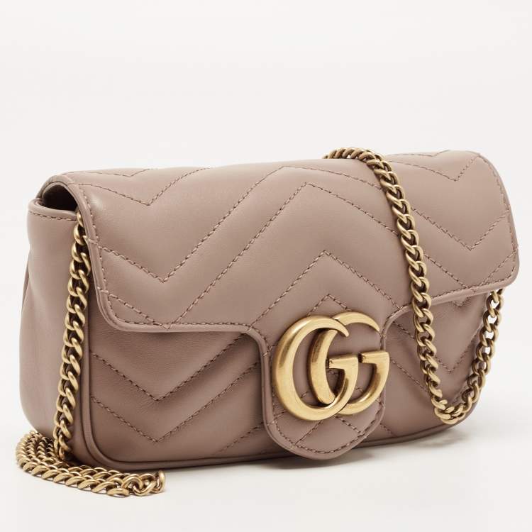 مملوكة مسبقًا Gucci Old Rose Matelassé Leather Super Mini GG Marmont Shoulder Bag