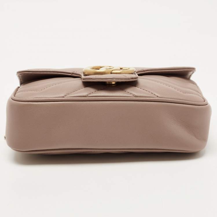 مملوكة مسبقًا Gucci Old Rose Matelassé Leather Super Mini GG Marmont Shoulder Bag