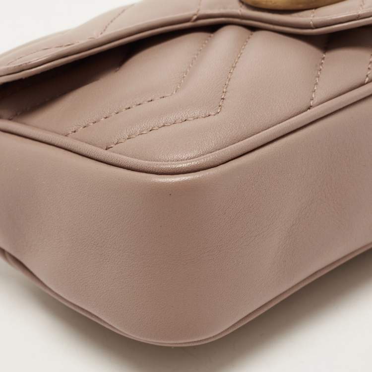 مملوكة مسبقًا Gucci Old Rose Matelassé Leather Super Mini GG Marmont Shoulder Bag