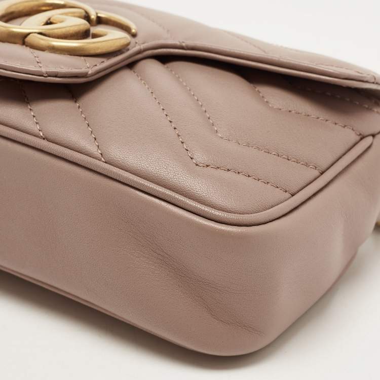 مملوكة مسبقًا Gucci Old Rose Matelassé Leather Super Mini GG Marmont Shoulder Bag