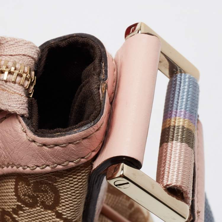 Pre Owned Gucci Beige/Pink GG Canvas and Leather Medium Messenger Bag