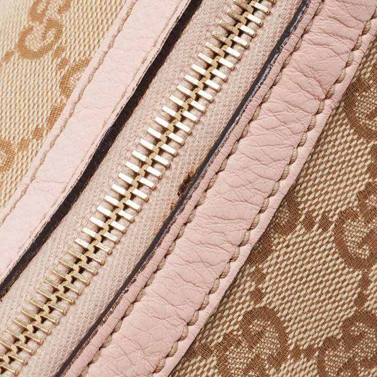 Pre Owned Gucci Beige/Pink GG Canvas and Leather Medium Messenger Bag