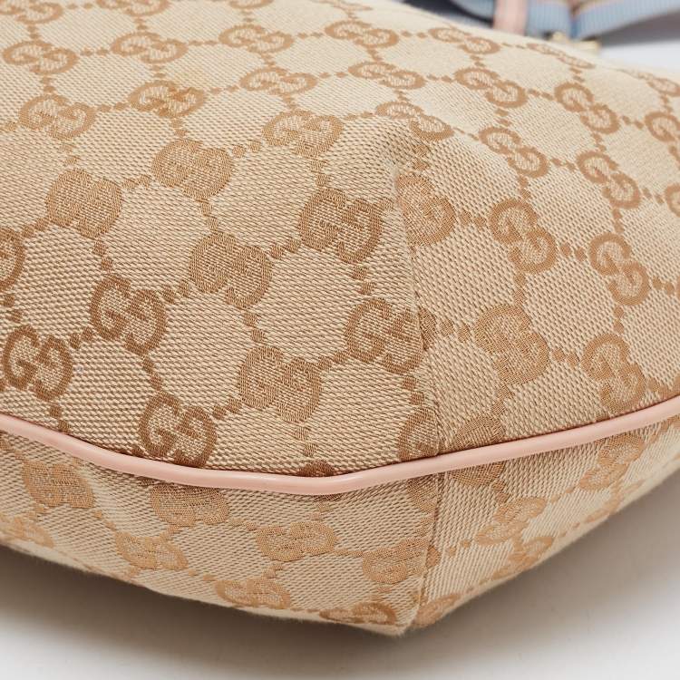 Pre Owned Gucci Beige/Pink GG Canvas and Leather Medium Messenger Bag