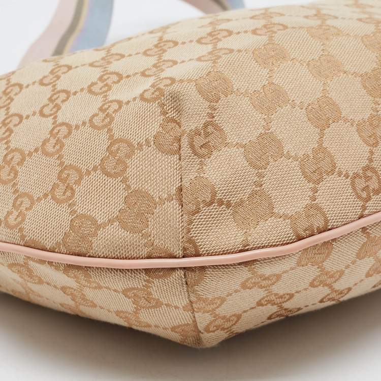 Pre Owned Gucci Beige/Pink GG Canvas and Leather Medium Messenger Bag