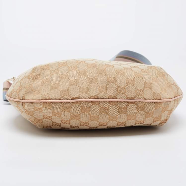 Pre Owned Gucci Beige/Pink GG Canvas and Leather Medium Messenger Bag