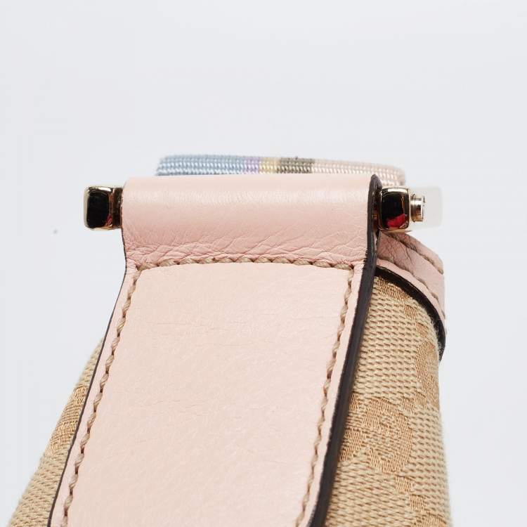 Pre Owned Gucci Beige/Pink GG Canvas and Leather Medium Messenger Bag