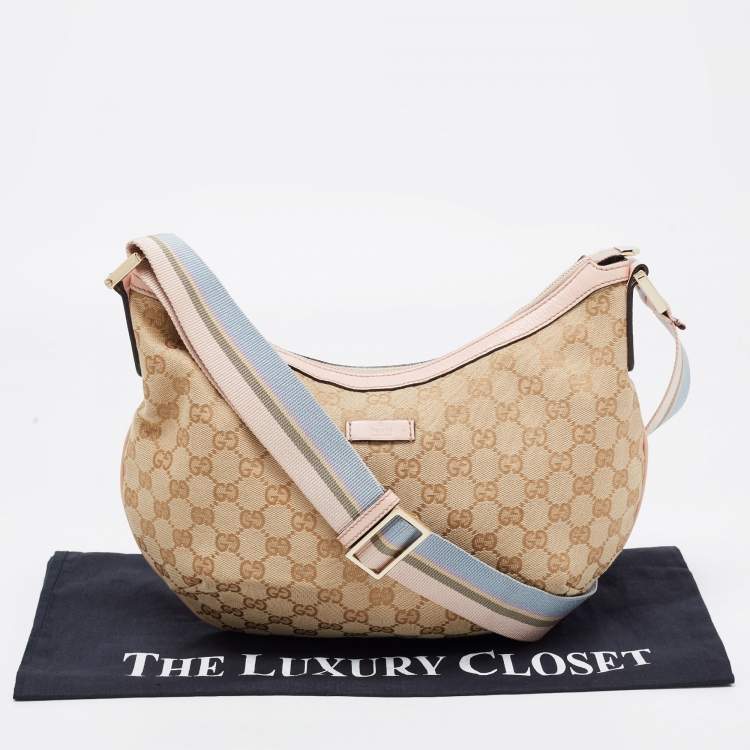 Pre Owned Gucci Beige/Pink GG Canvas and Leather Medium Messenger Bag