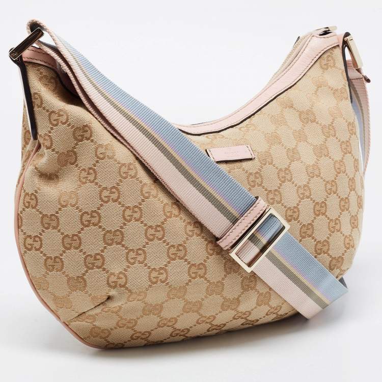 Pre Owned Gucci Beige/Pink GG Canvas and Leather Medium Messenger Bag