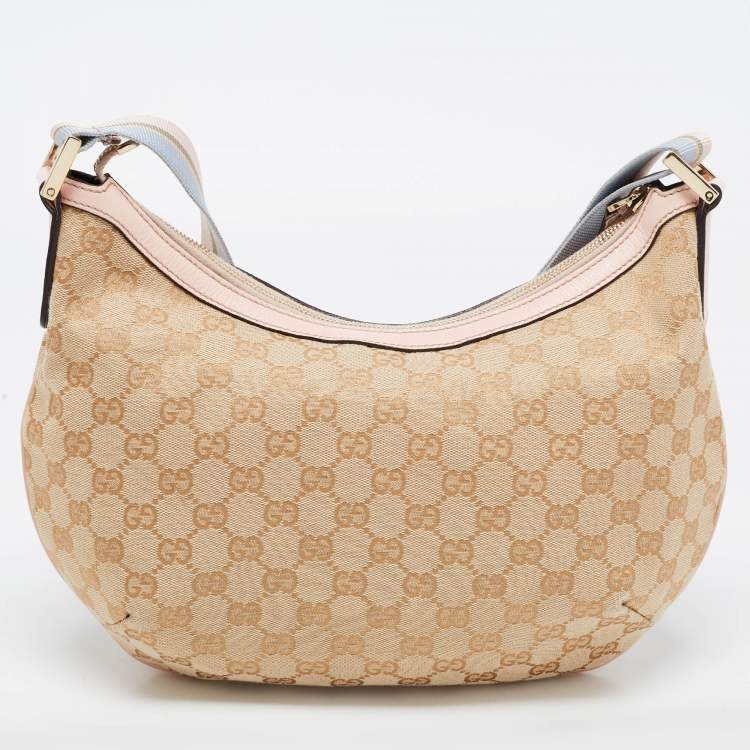 Pre Owned Gucci Beige/Pink GG Canvas and Leather Medium Messenger Bag