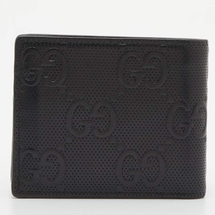 Pre Owned Gucci Black Perforated GG  Embossed Leather Bifold Wallet