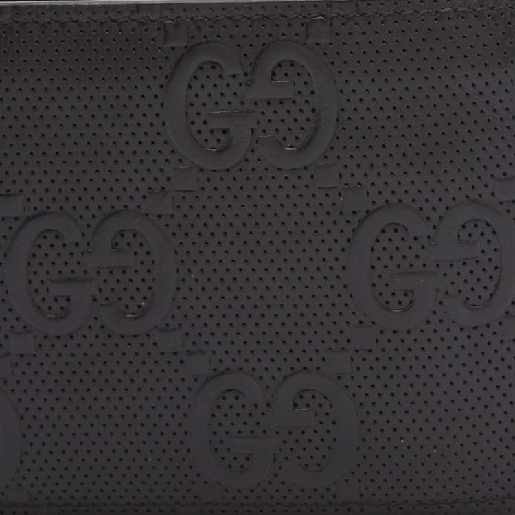 Pre Owned Gucci Black Perforated GG  Embossed Leather Bifold Wallet