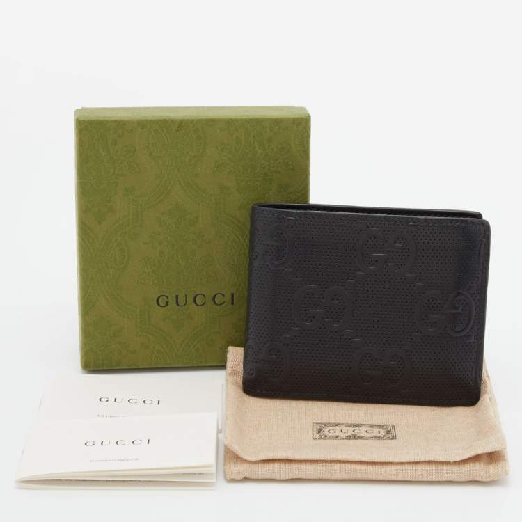 Pre Owned Gucci Black Perforated GG  Embossed Leather Bifold Wallet