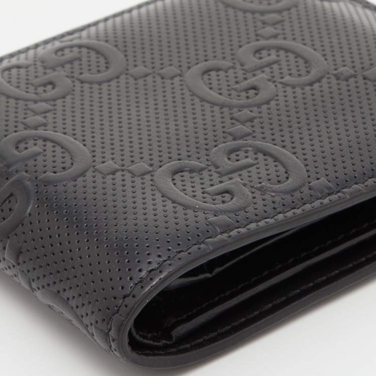 Pre Owned Gucci Black Perforated GG  Embossed Leather Bifold Wallet