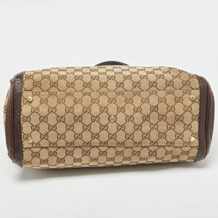 Pre Owned Gucci Beige/Ebony GG Canvas and Leather Medium Running Tote