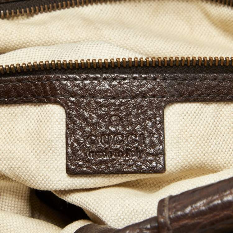 Pre Owned Gucci Beige/Ebony GG Canvas and Leather Medium Running Tote