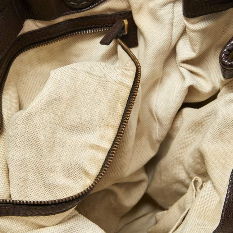Pre Owned Gucci Beige/Ebony GG Canvas and Leather Medium Running Tote