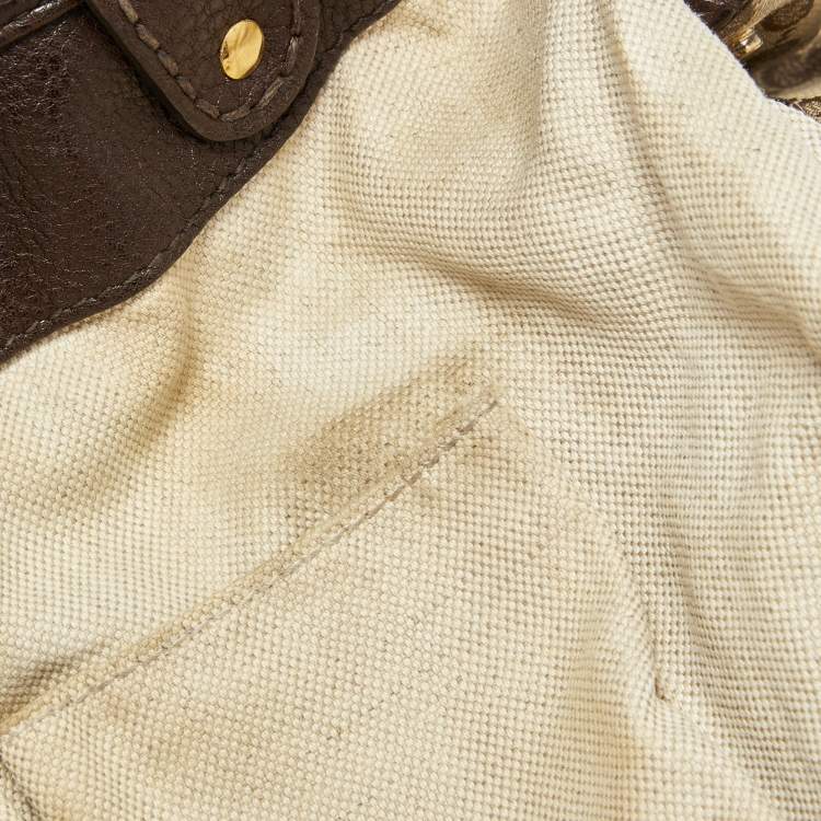 Pre Owned Gucci Beige/Ebony GG Canvas and Leather Medium Running Tote