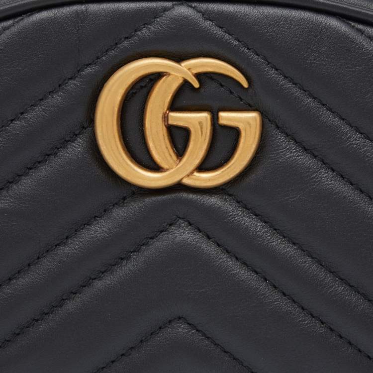 Pre Owned Gucci Black Matelassé Leather GG Marmont Belt Bag