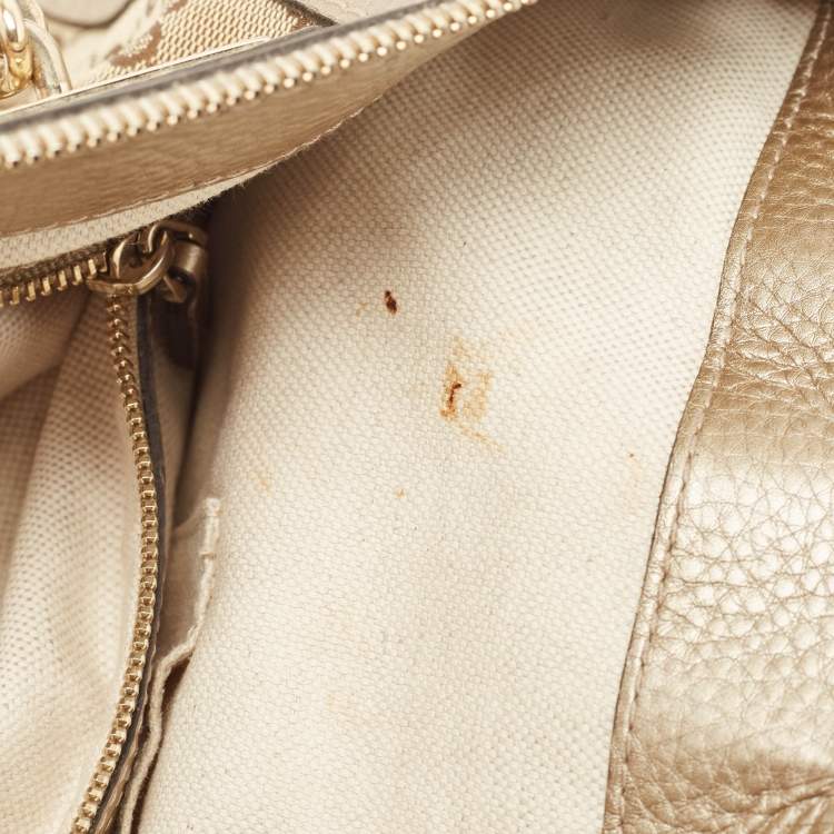 مملوكة مسبقًا Gucci Beige/Metallic Beige GG Canvas and Leather Small Bella Tote